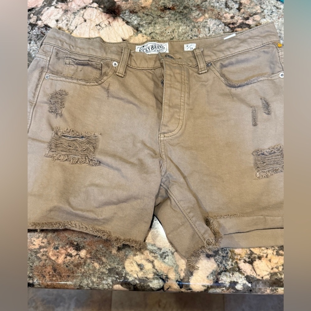 Lucky Brand Tan Jean Shorts Distressed Style Women’s Sz 8